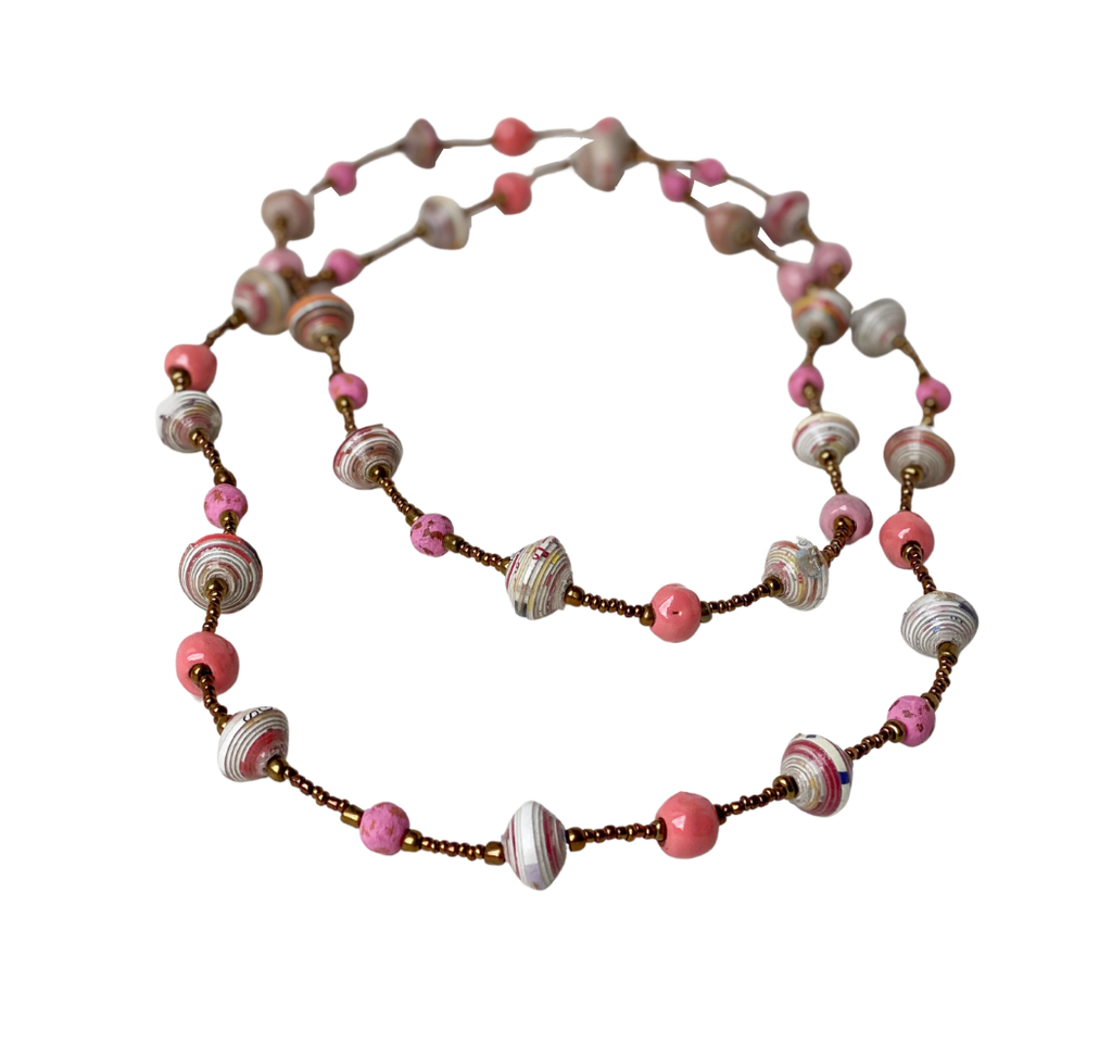 Necklace  - Ceramic & Cereal Box Beads - Pretty In Pink Collection