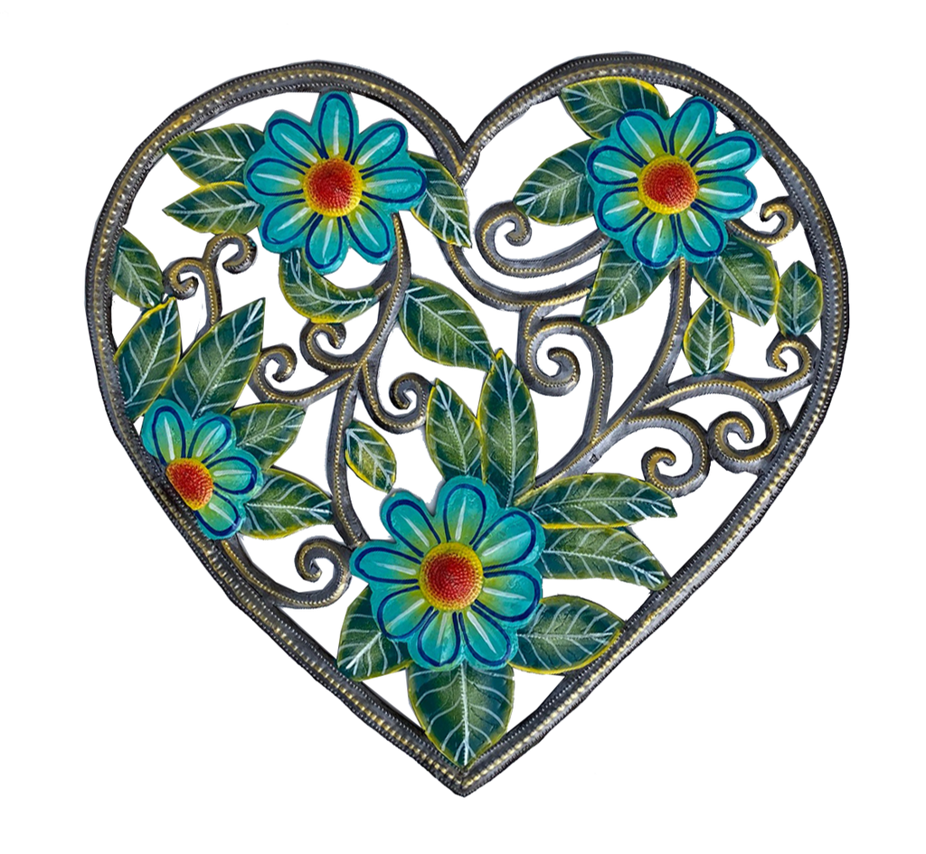 Wall Art - Metal - Heart with Painted Flowers