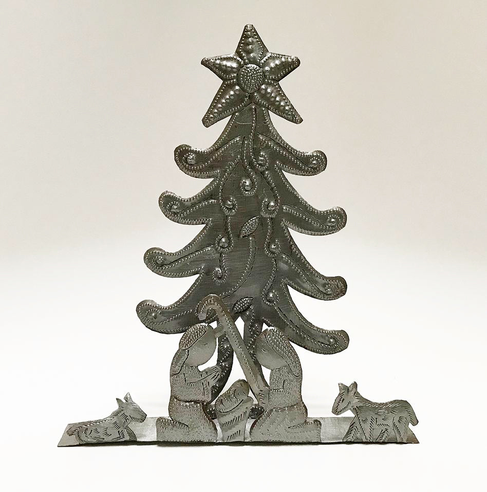 Nativity -  Metal - Free-Standing with Christmas Tree