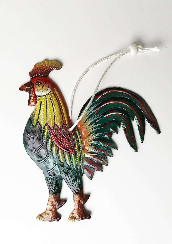 Ornament - Metal - Rooster Painted