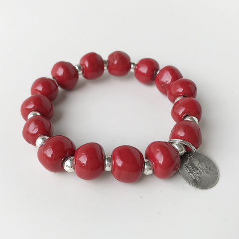 Bracelet  - Ceramic - with Haiti Charm - Red or Green
