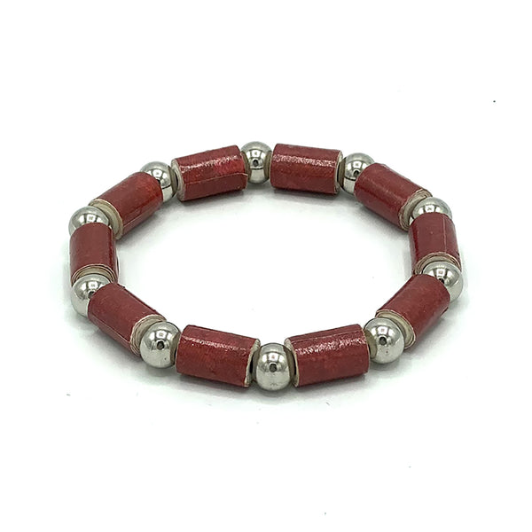Bracelet - .Paper - .Barrel Bead with Silver-tone accents  -  Red, Black & White Selections