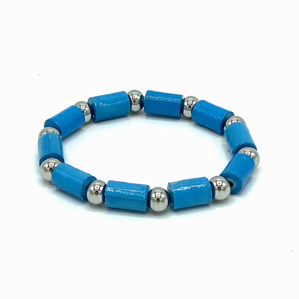 Bracelet - .Paper - Barrel Bead with Silver-tone accents  -  Blue selections