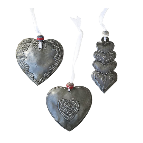 Ornament Set - Metal - Variety of Hearts