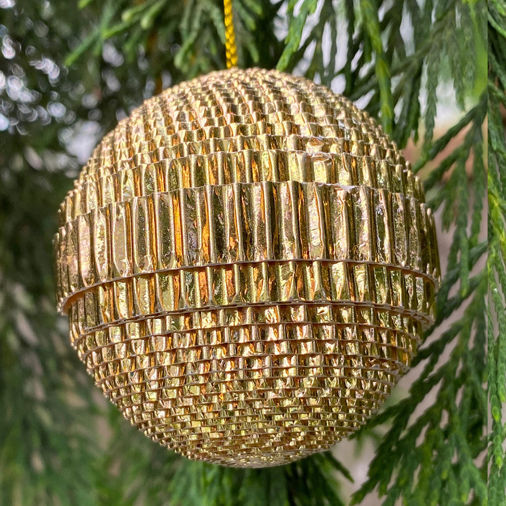 Ornament - Corrugated Paper - Shiny - Ball - GOLD (Single or Set of 3)