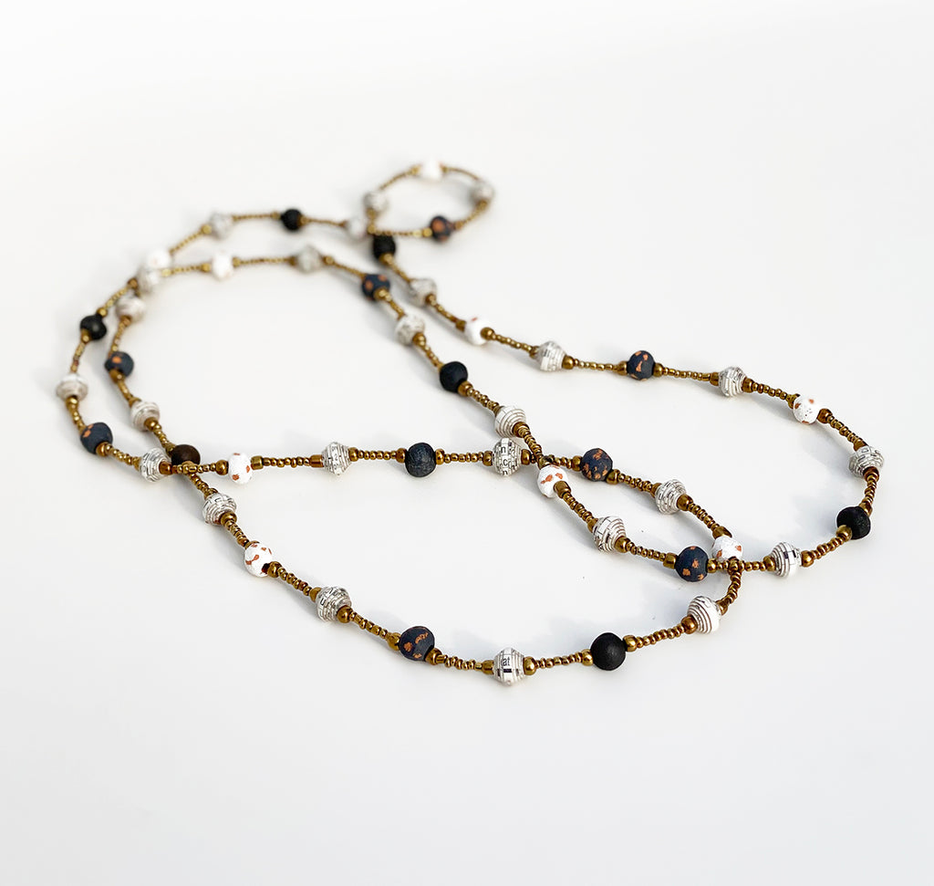 Necklace - Signature Clay - Mini Beads - LONG - Black & White