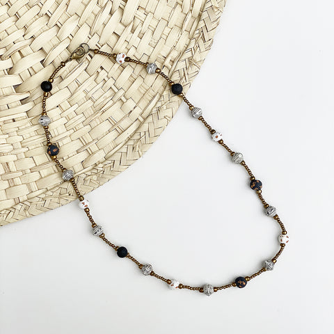 Necklace - Signature Clay - Mini Beads - Short - Black & White