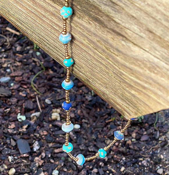 Necklace - Signature Clay - Mini Beads - Short - TEAL with Blue