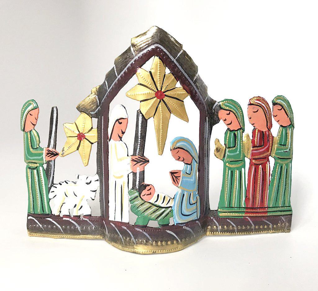Nativity -  Metal - .Standing Nativity - Painted
